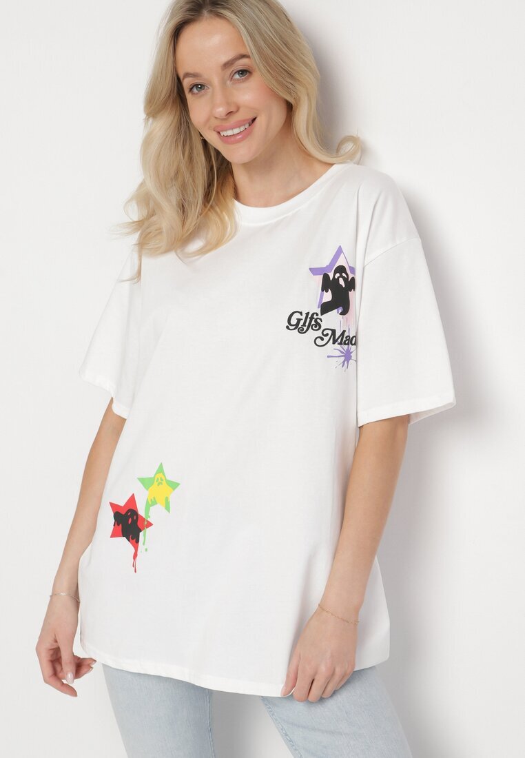 ambitionfly Tricou Alb din Bumbac Decorat cu Stele Karretia