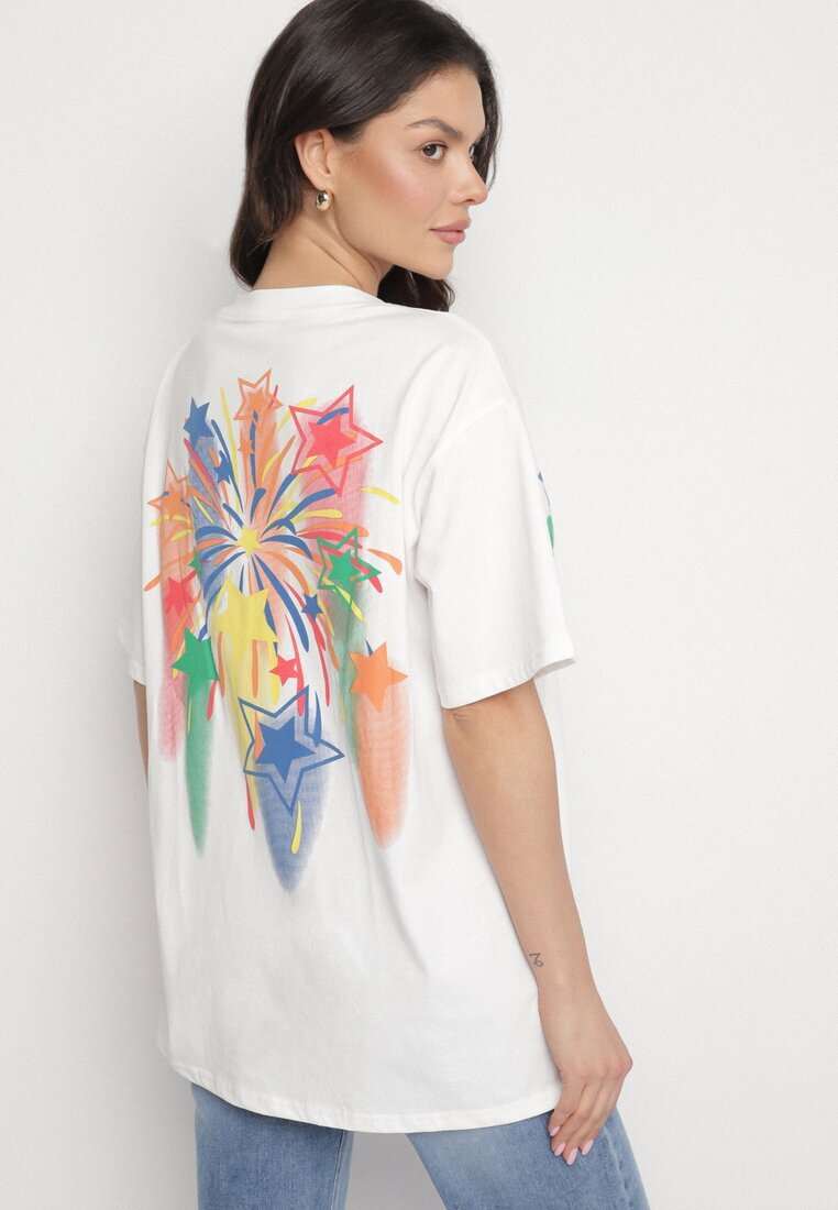 ambitionfly Tricou Alb Oversize cu Imprimat Colorat și Steluțe Iloviela