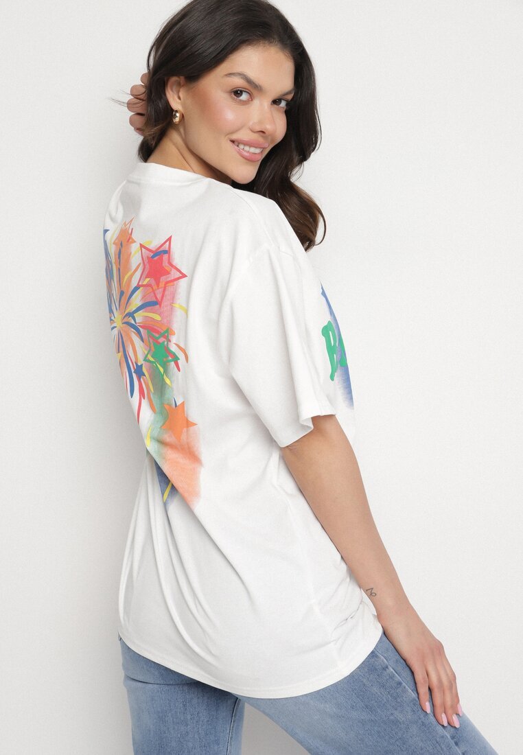 ambitionfly Tricou Alb Oversize cu Imprimat Colorat și Steluțe Iloviela