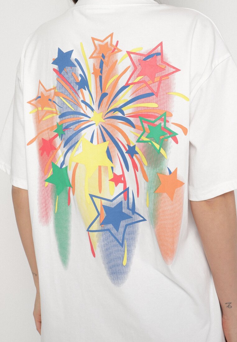 ambitionfly Tricou Alb Oversize cu Imprimat Colorat și Steluțe Iloviela
