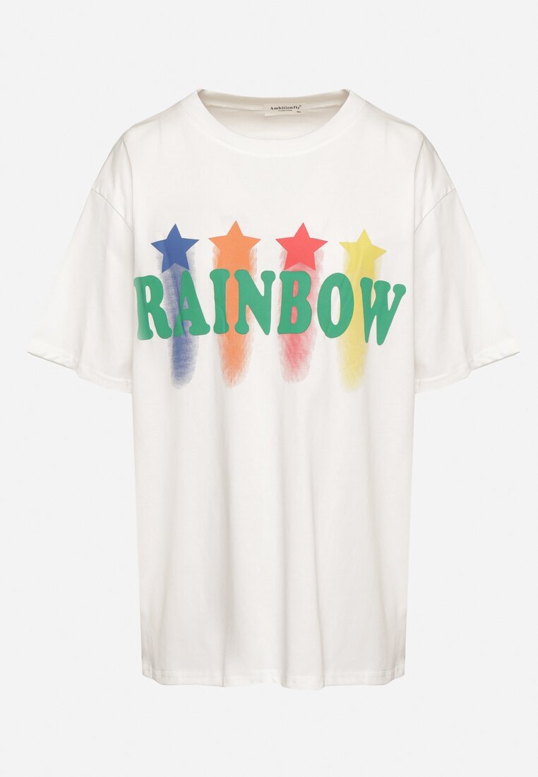ambitionfly Tricou Alb Oversize cu Imprimat Colorat și Steluțe Iloviela