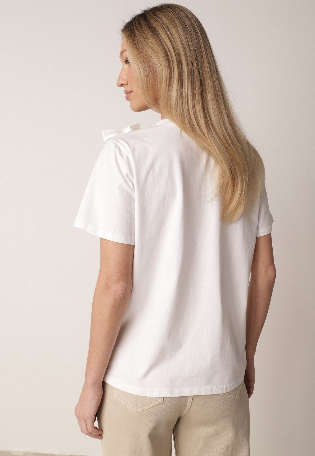 ambitionfly Tricou Clasic Alb din Bumbac Ornat cu Aplicație 3D în Formă de Flori Noebel