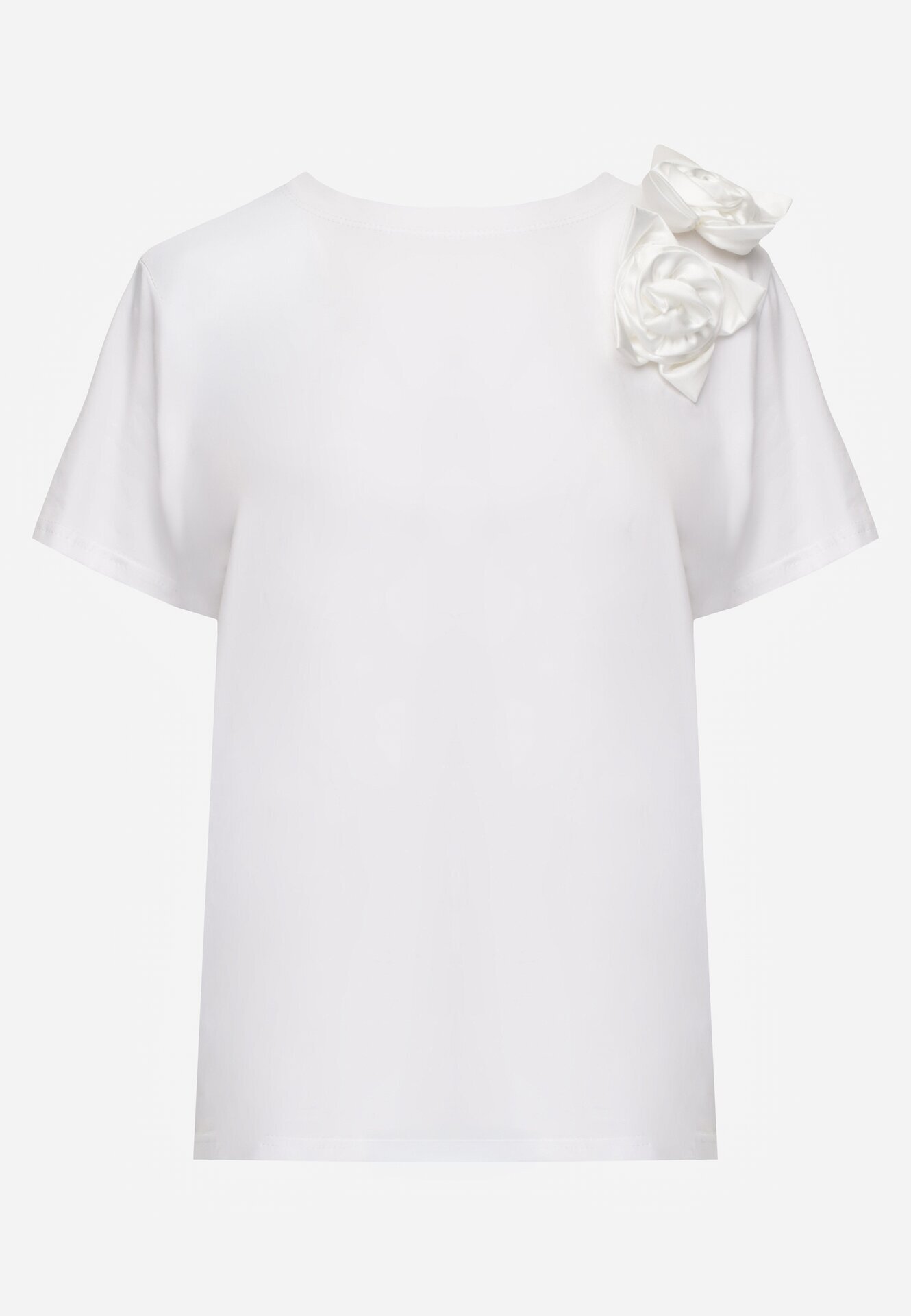 ambitionfly Tricou Clasic Alb din Bumbac Ornat cu Aplicație 3D în Formă de Flori Noebel