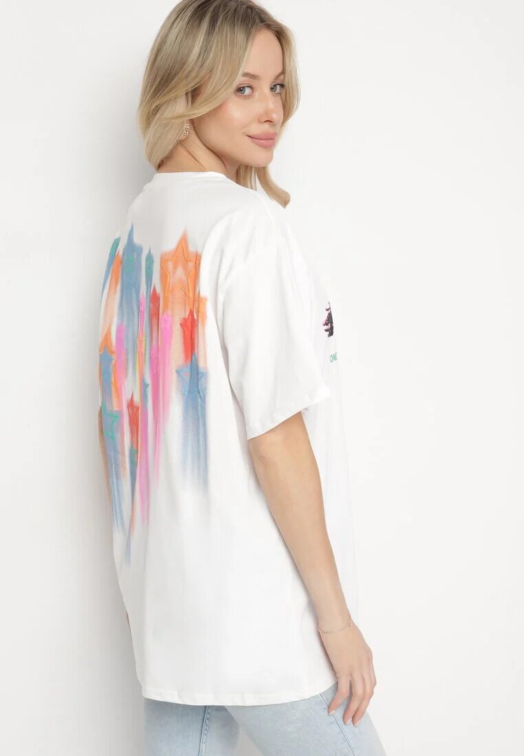 ambitionfly Tricou Oversize Alb cu Imprimeu în Față și Stele pe Spate Ilanlith