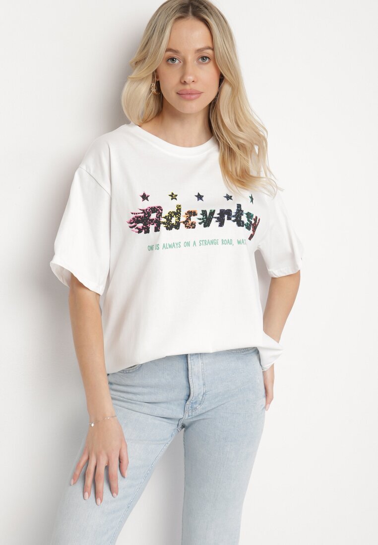 ambitionfly Tricou Oversize Alb cu Imprimeu în Față și Stele pe Spate Ilanlith