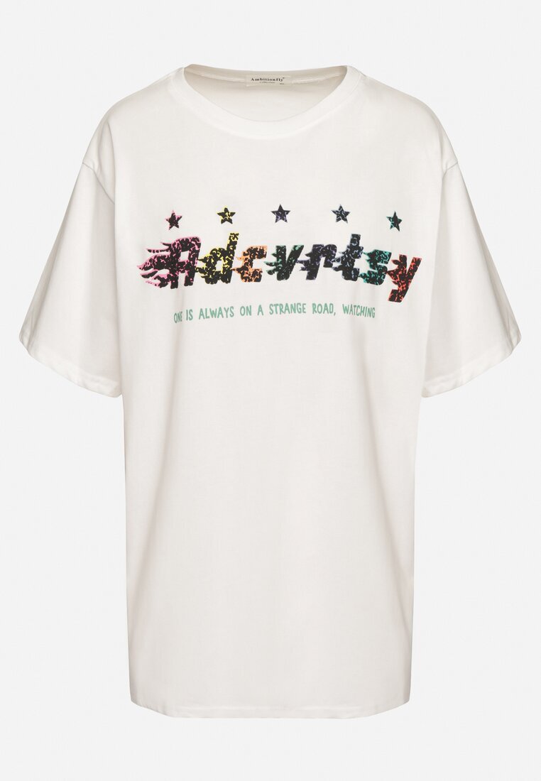 ambitionfly Tricou Oversize Alb cu Imprimeu în Față și Stele pe Spate Ilanlith