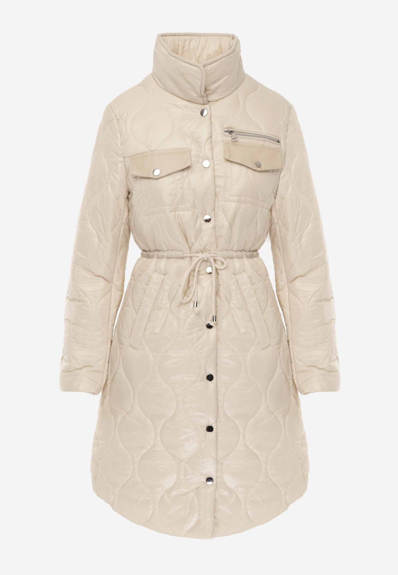 ann gissy Jachetă Bejă sub Genunchi cu Guler Matlasată Chloime