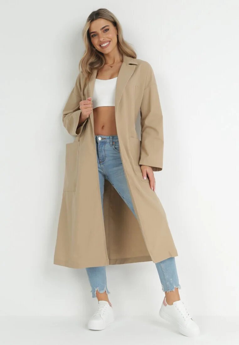 ann gissy Palton Bej Oversize cu curea legată Ziyanna