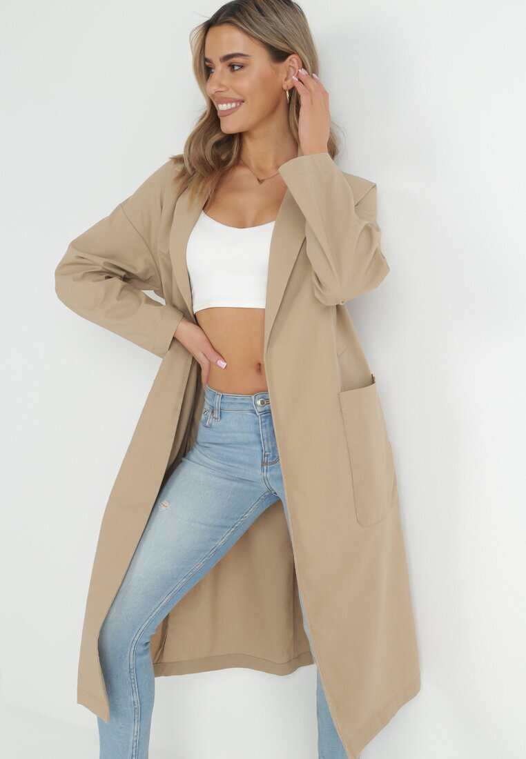ann gissy Palton Bej Oversize cu curea legată Ziyanna