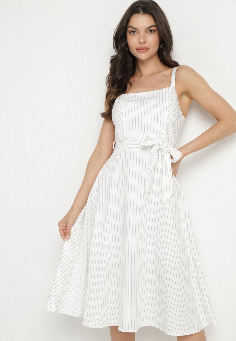 ann gissy Rochie Albă din Vâscoză cu Model în Dungi Dolereia