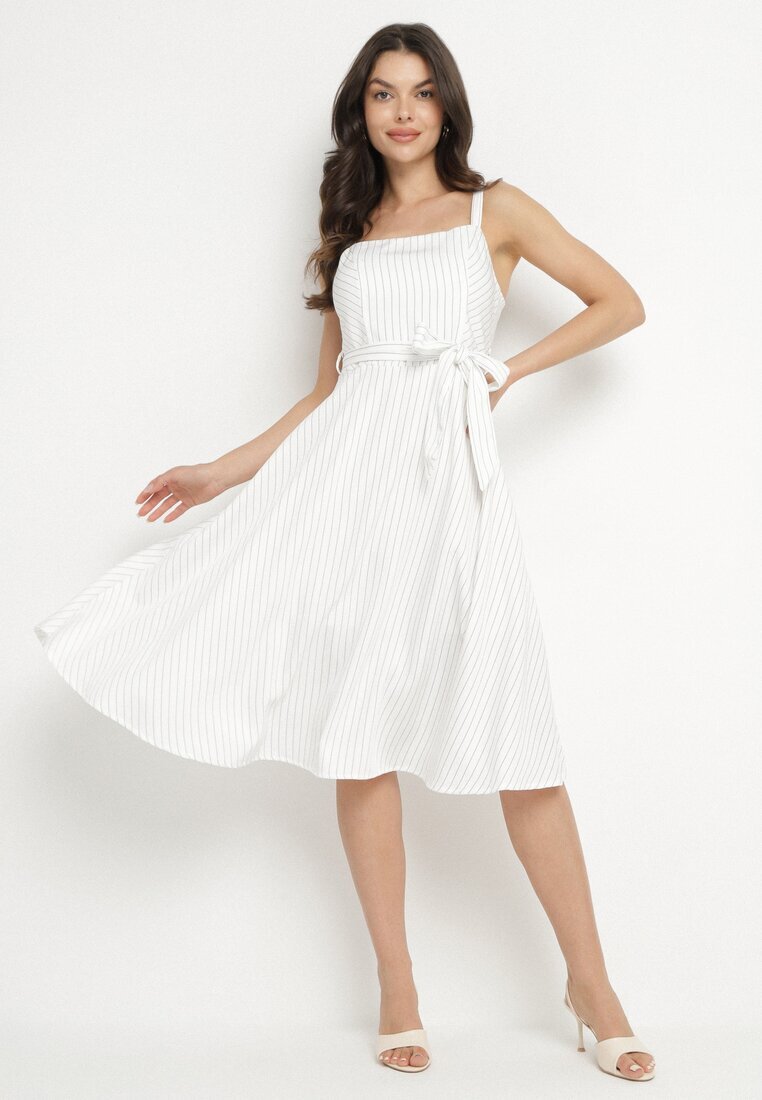 ann gissy Rochie Albă din Vâscoză cu Model în Dungi Dolereia