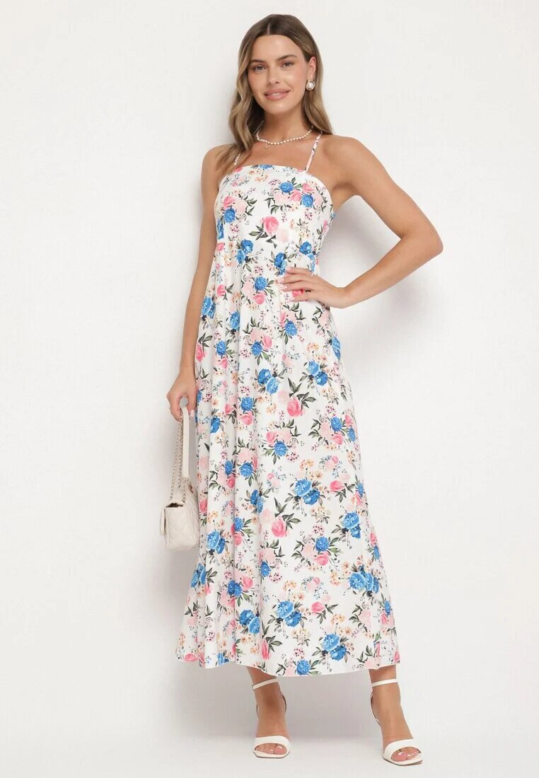 ann gissy Rochie Albastră din Vâscoză cu Croi Evazat cu Imprimeu Floral Nalorene