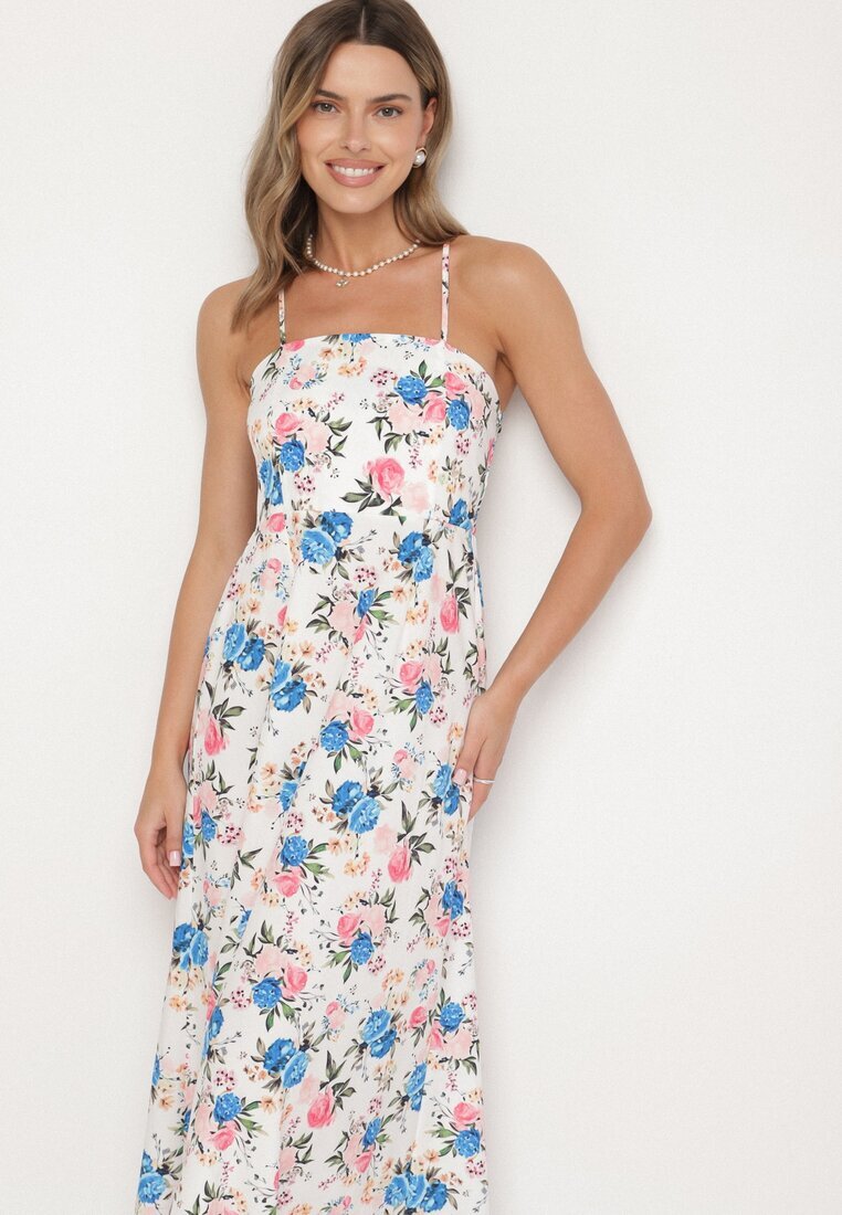 ann gissy Rochie Albastră din Vâscoză cu Croi Evazat cu Imprimeu Floral Nalorene