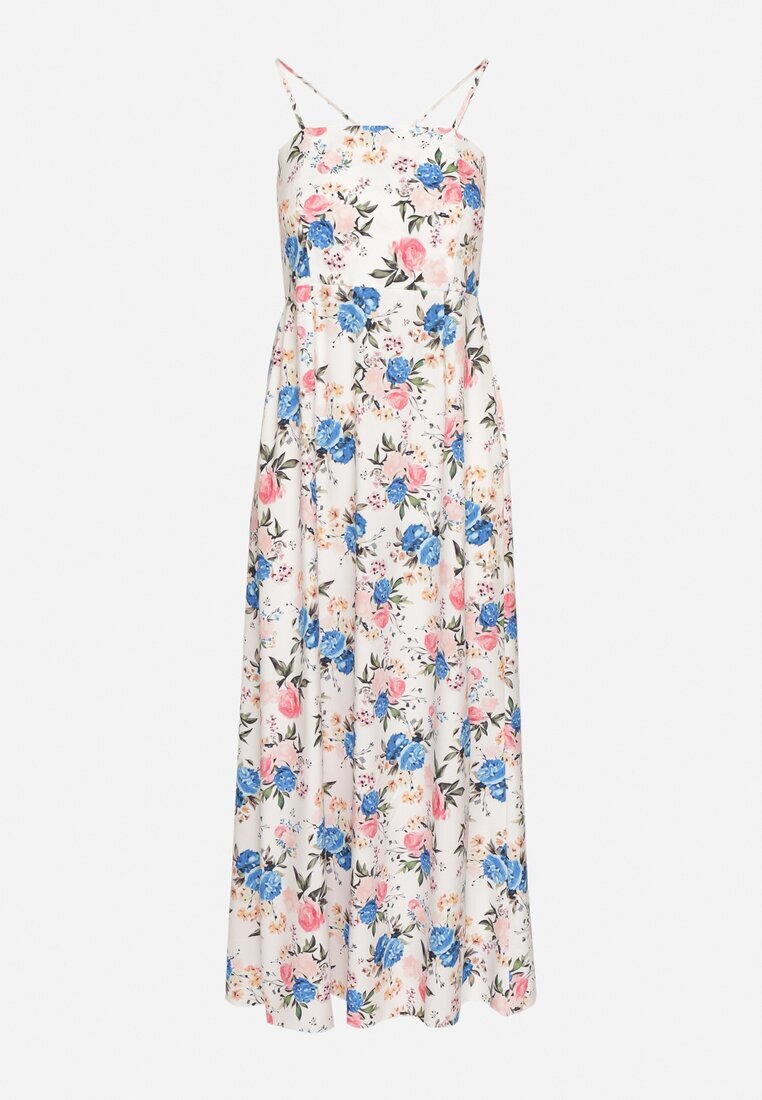 ann gissy Rochie Albastră din Vâscoză cu Croi Evazat cu Imprimeu Floral Nalorene