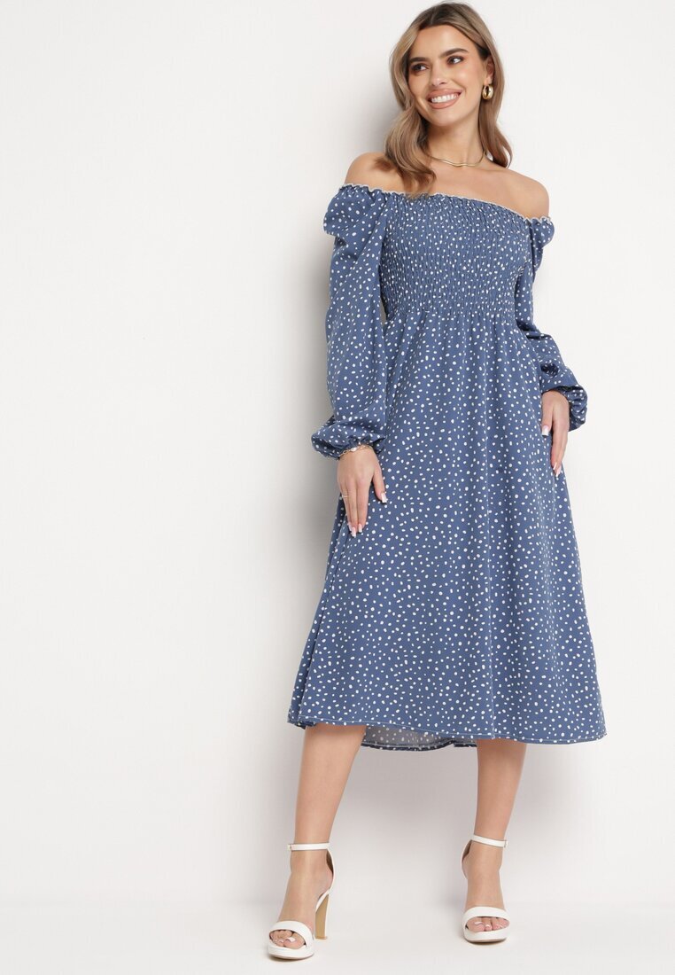 ann gissy Rochie bleumarin evazată midi cu buline Farnai