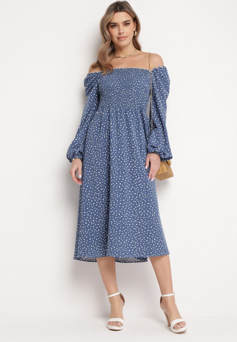ann gissy Rochie bleumarin evazată midi cu buline Farnai