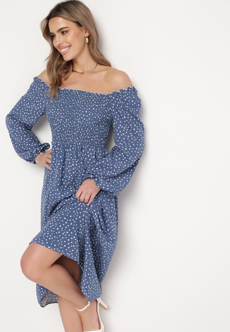 ann gissy Rochie bleumarin evazată midi cu buline Farnai