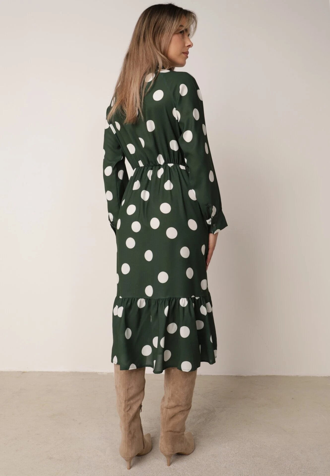 ann gissy Rochie Cloș Midi Verde închis cu legătură la decolteu cu buline Velvina