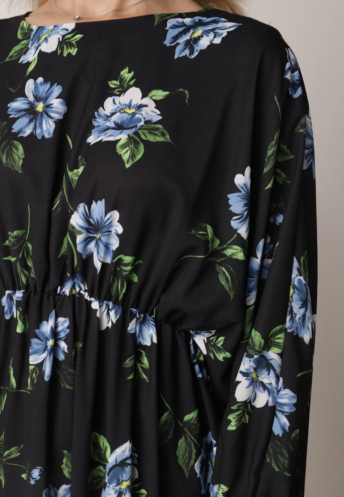 ann gissy Rochie Cloș Negru-Albastru Midi cu Mâneci Lilit Floral Gervia