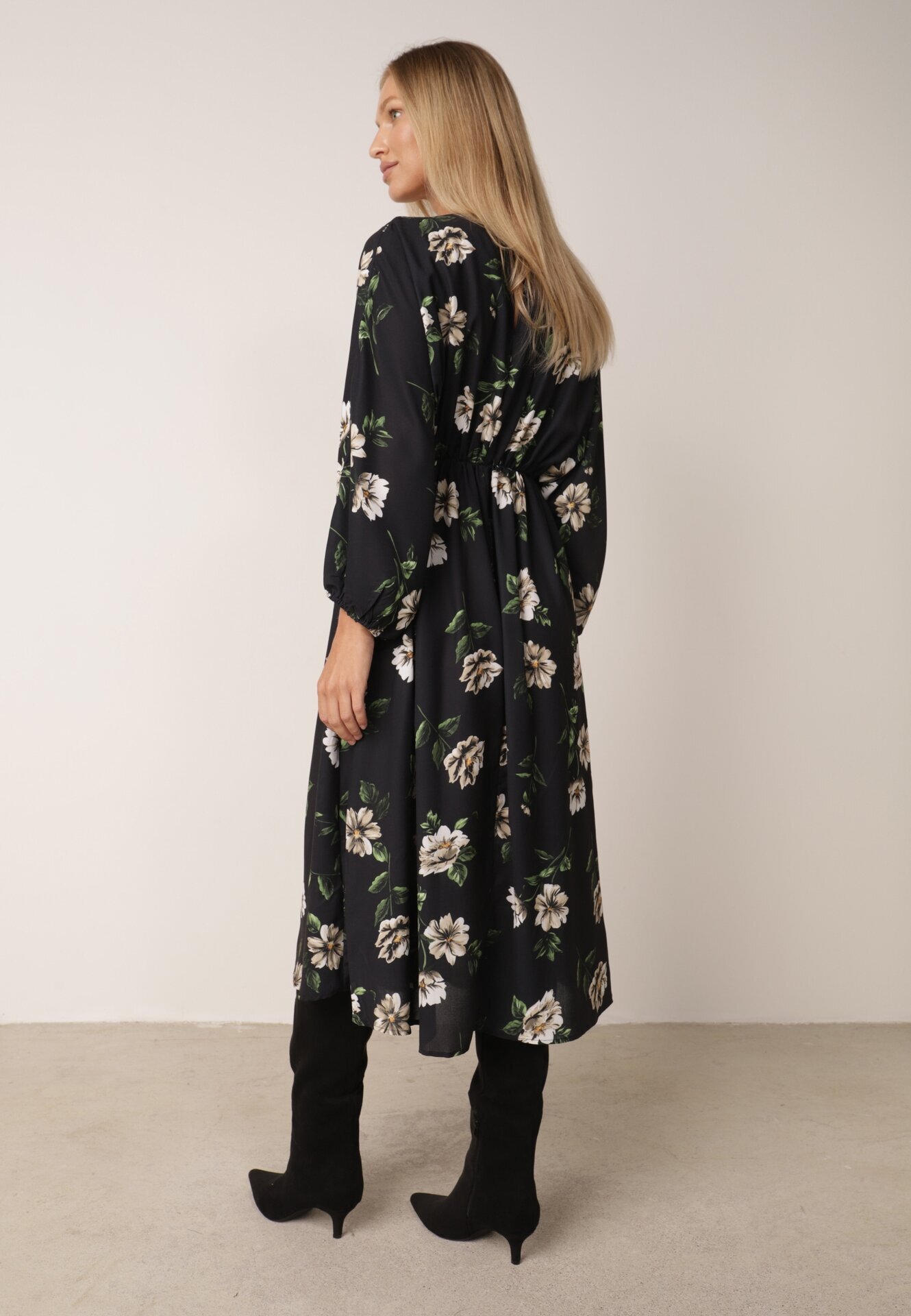 ann gissy Rochie Cloș Negru-Bej Midi cu Mâneci Liliac cu flori Gervia