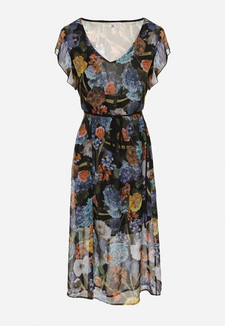 ann gissy Rochie Negru-Albastră Evazată Midi cu Imprimeu Floral Nelettia