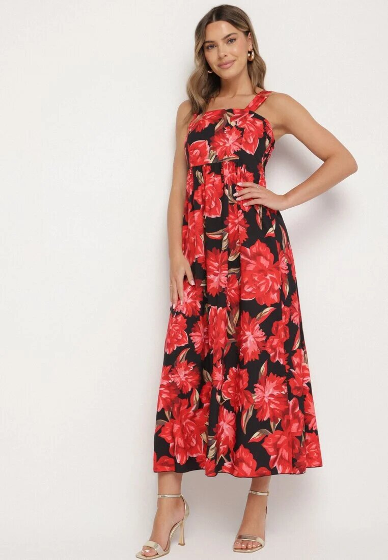 ann gissy Rochie Negru Evazată cu Vâscoză cu Imprimeu Floral Nilarune
