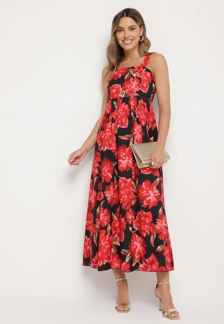 ann gissy Rochie Negru Evazată cu Vâscoză cu Imprimeu Floral Nilarune