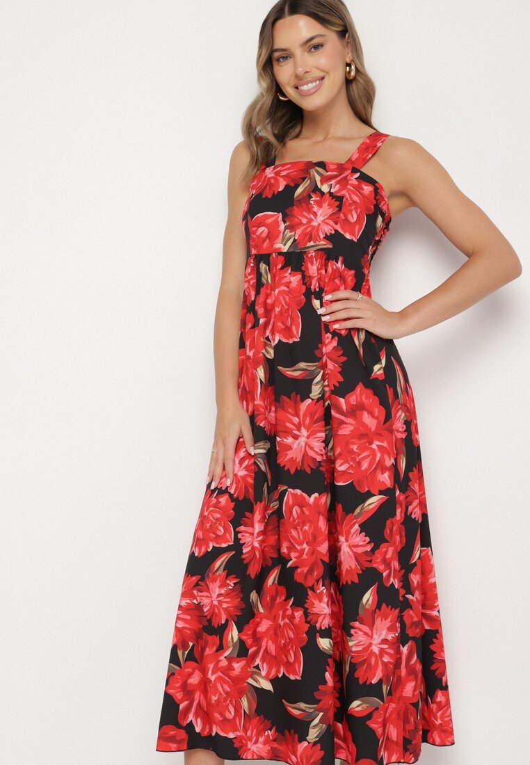 ann gissy Rochie Negru Evazată cu Vâscoză cu Imprimeu Floral Nilarune
