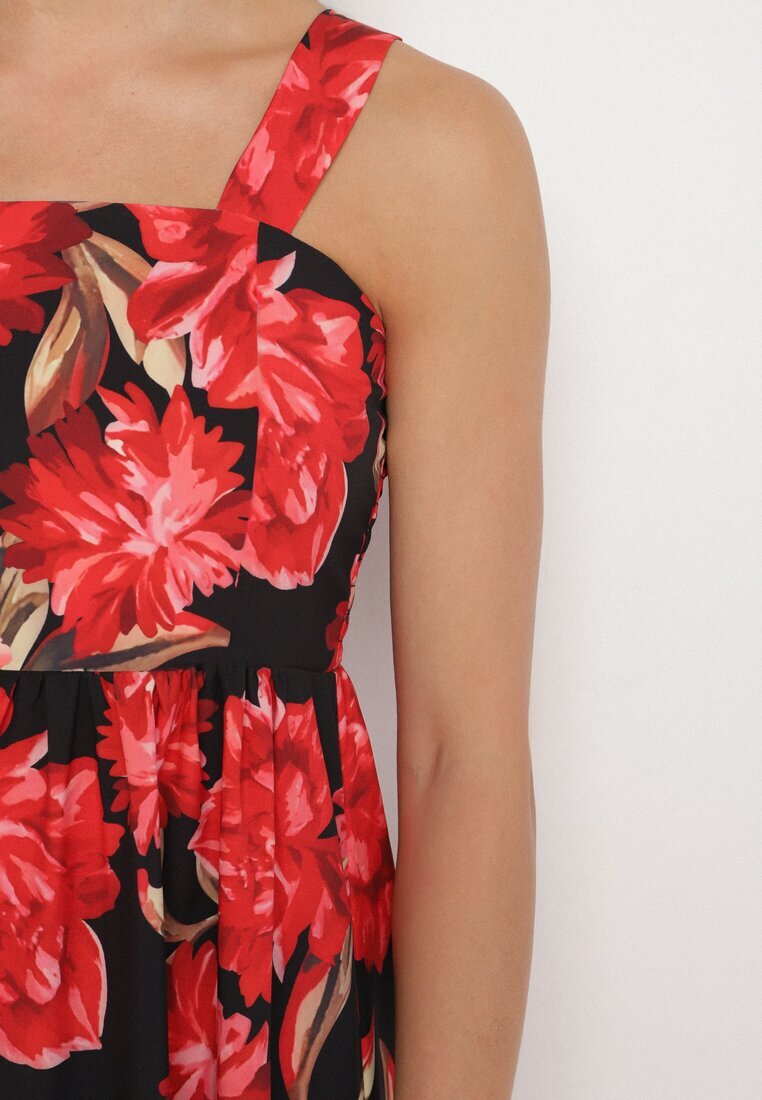 ann gissy Rochie Negru Evazată cu Vâscoză cu Imprimeu Floral Nilarune