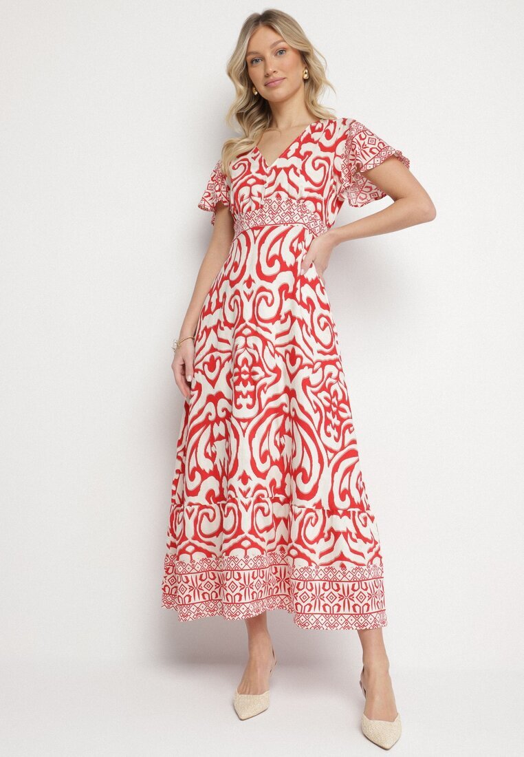 ann gissy Rochie Roșie cu croi evazat cu model ornamental Tillivene