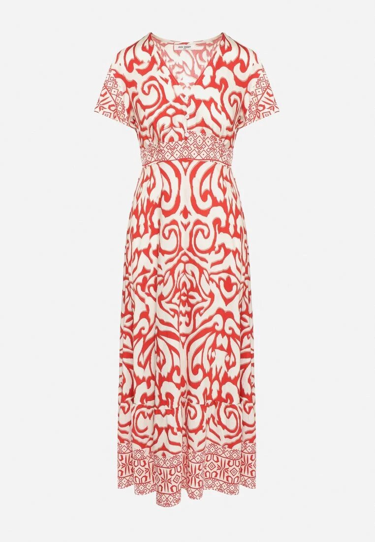 ann gissy Rochie Roșie cu croi evazat cu model ornamental Tillivene
