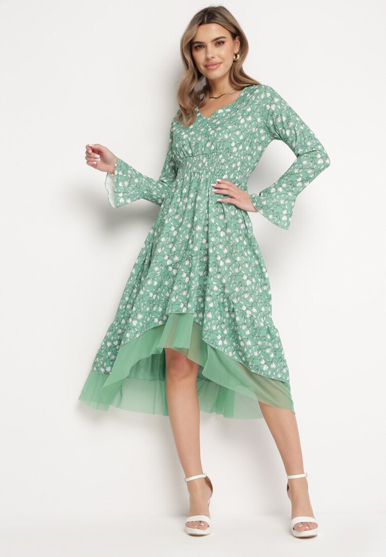 ann gissy Rochie Verde Asimetrică Midi Evazată cu plasă Tivora