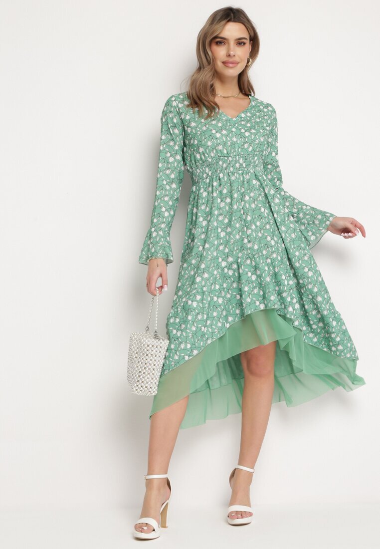 ann gissy Rochie Verde Asimetrică Midi Evazată cu plasă Tivora