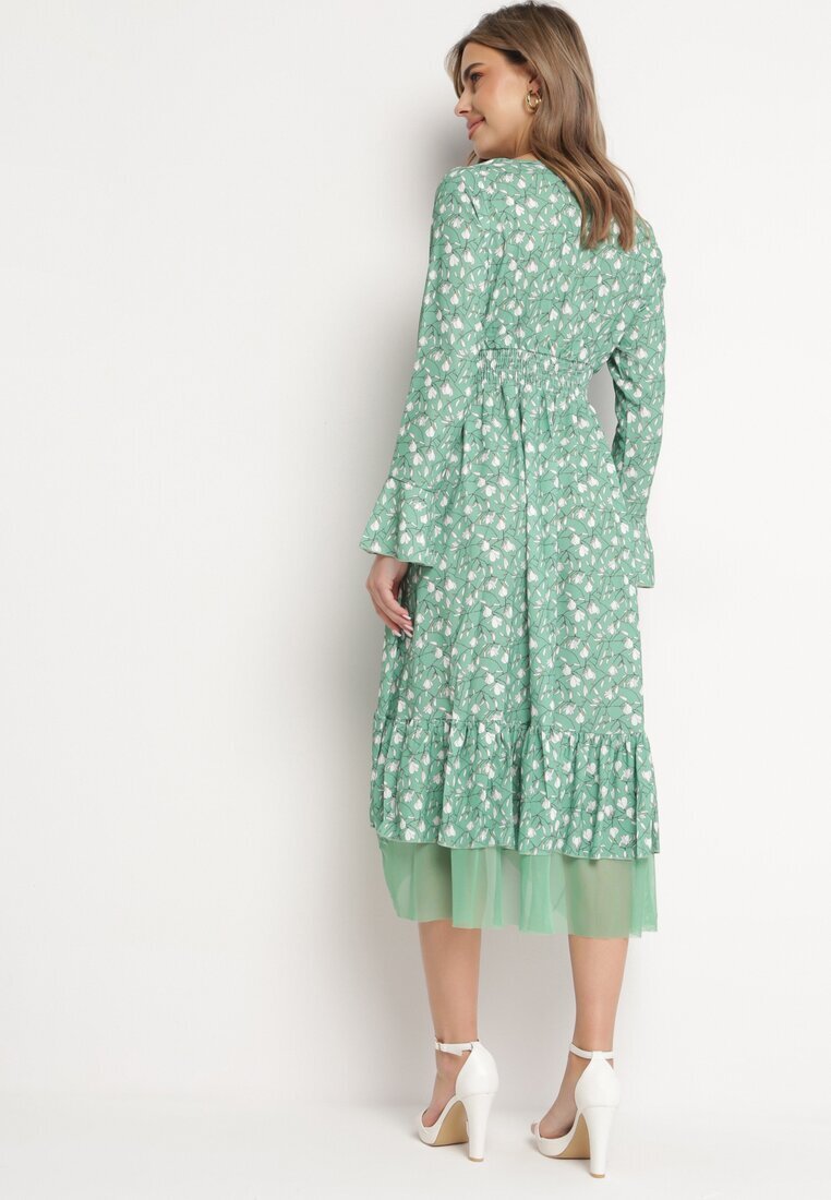 ann gissy Rochie Verde Asimetrică Midi Evazată cu plasă Tivora
