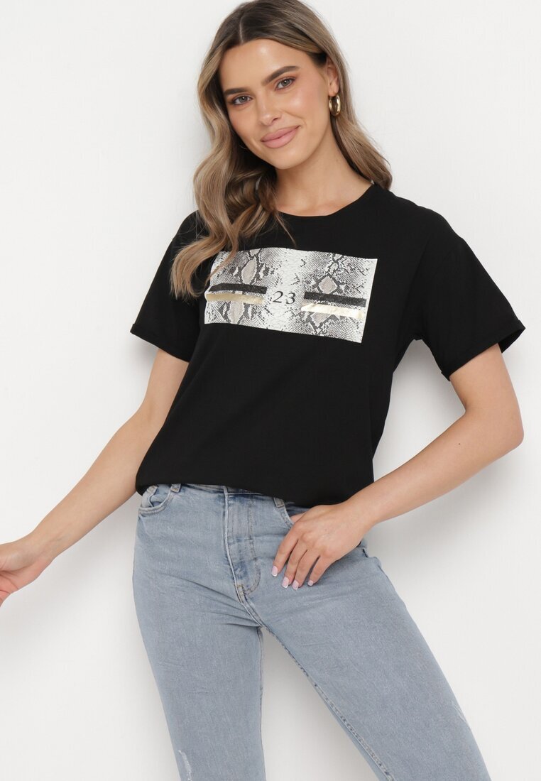 ann gissy Tricou negru de bumbac cu imprimeu decorativ Jalliana