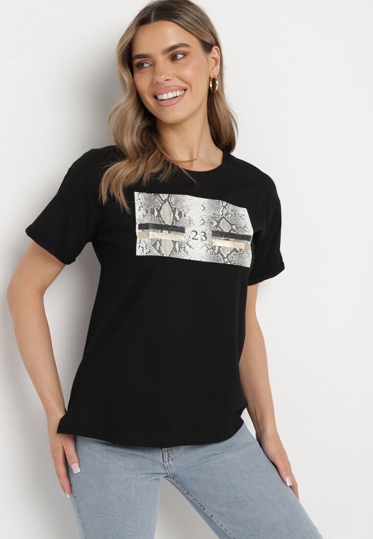 ann gissy Tricou negru de bumbac cu imprimeu decorativ Jalliana