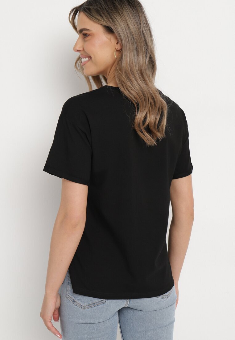 ann gissy Tricou negru de bumbac cu imprimeu decorativ Jalliana
