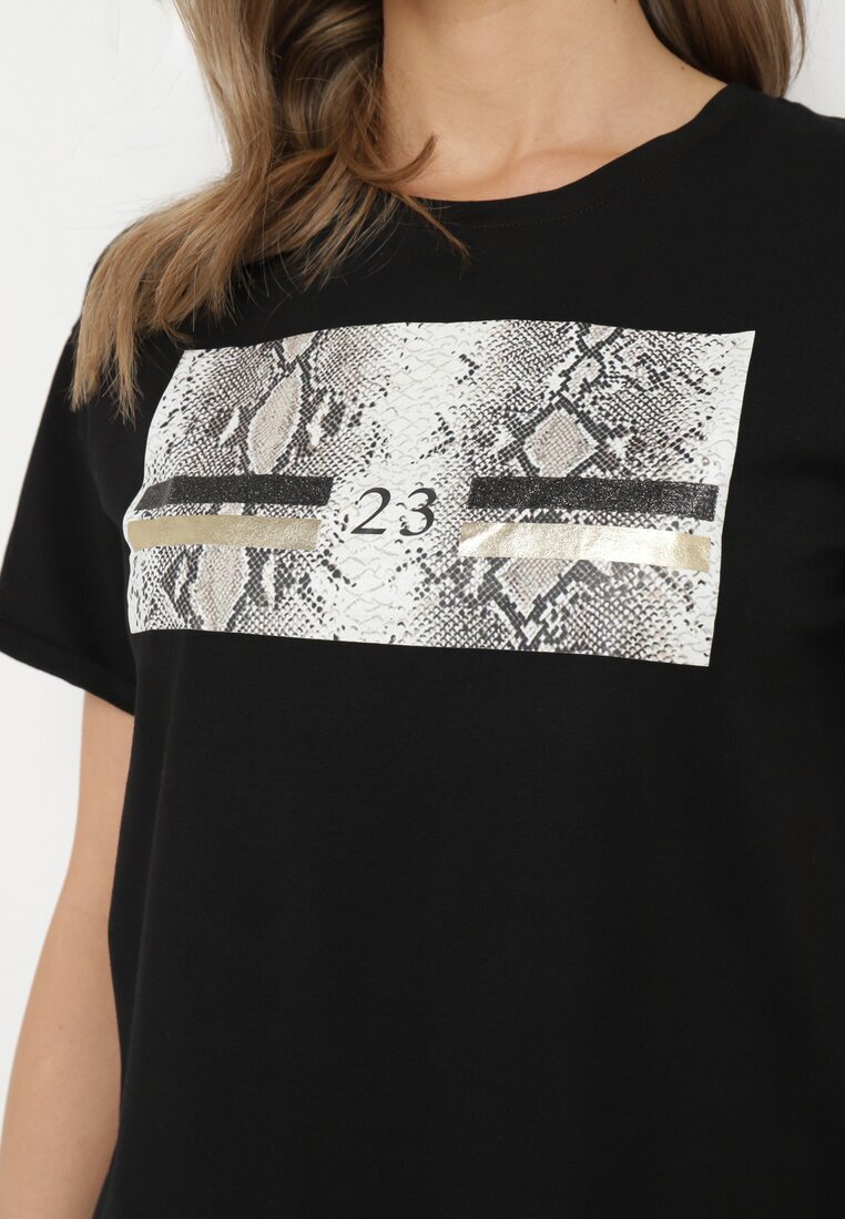 ann gissy Tricou negru de bumbac cu imprimeu decorativ Jalliana