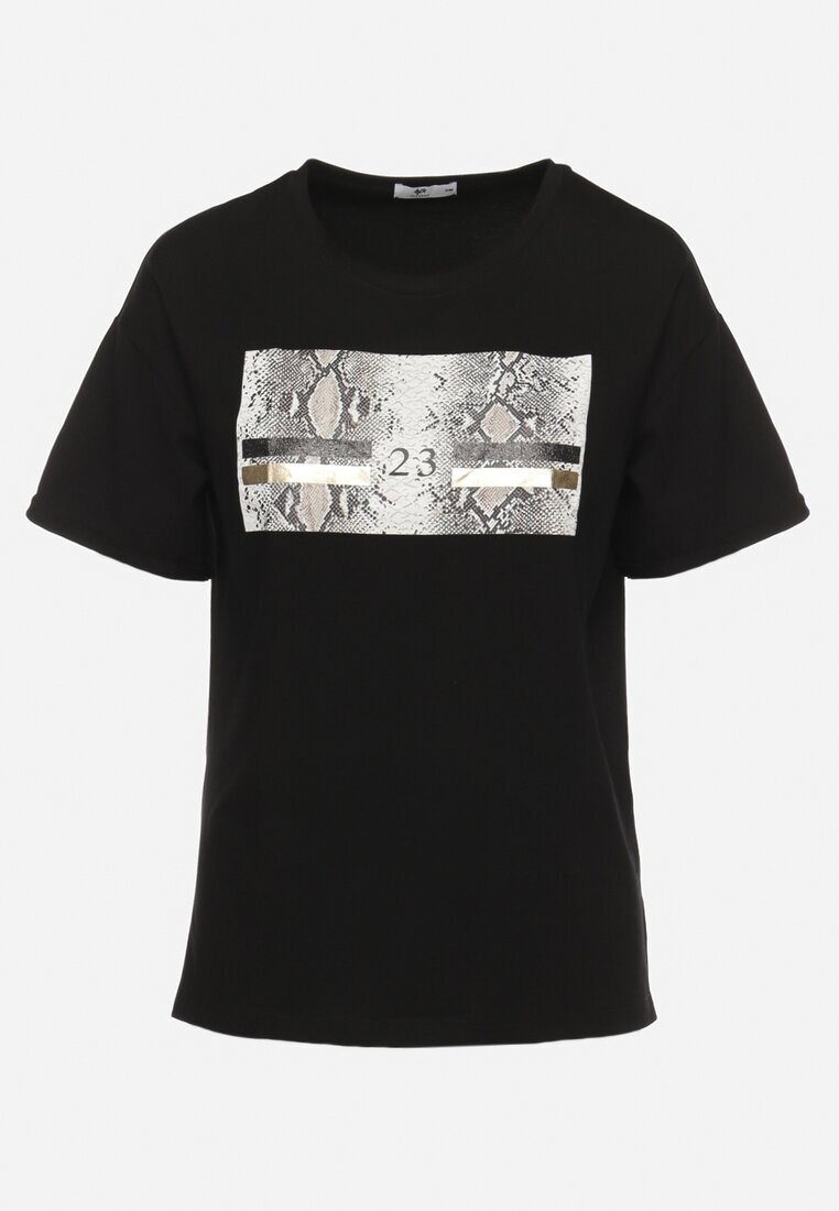 ann gissy Tricou negru de bumbac cu imprimeu decorativ Jalliana