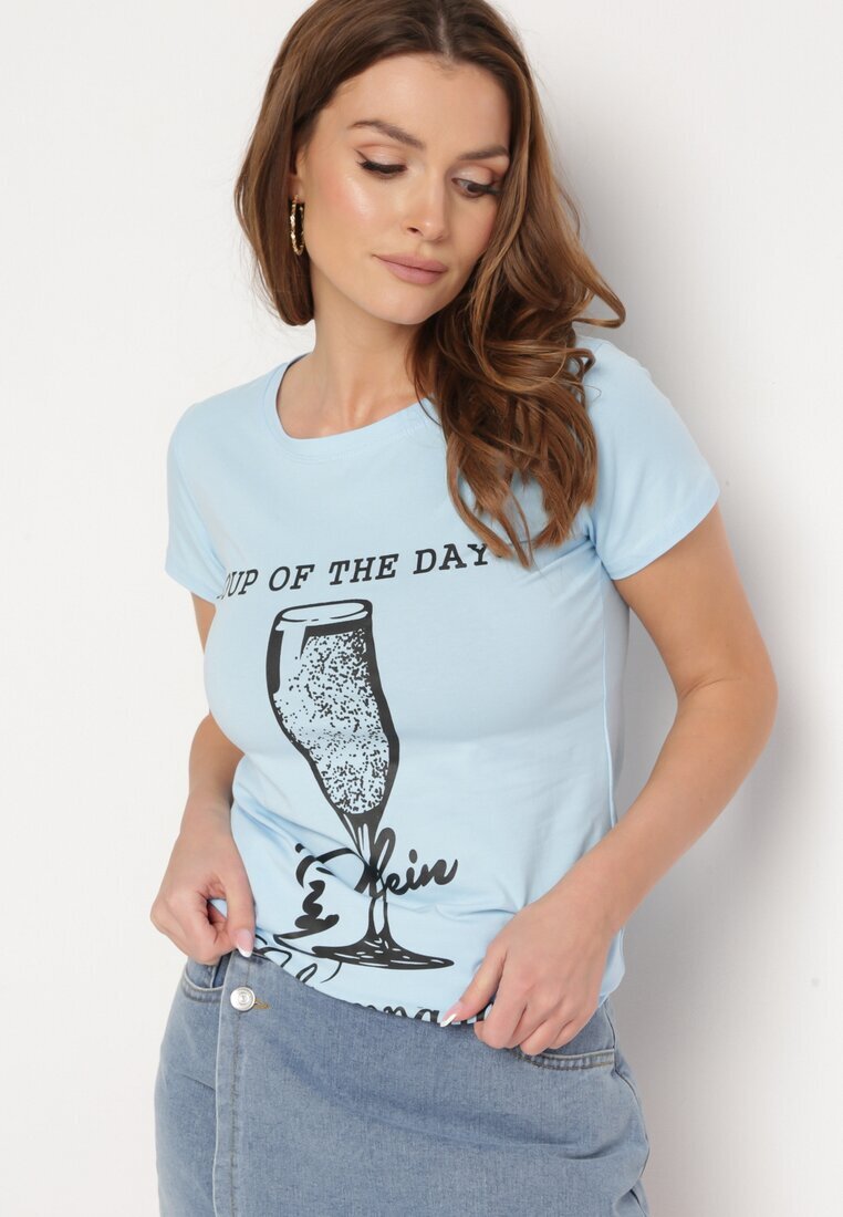 aosen Tricou Clasic Albastru deschis din Bumbac Decorat cu Imprimeu Getantia