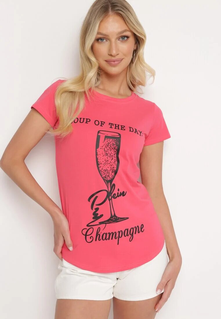 aosen Tricou clasic roz din bumbac decorat cu imprimeu Getantia