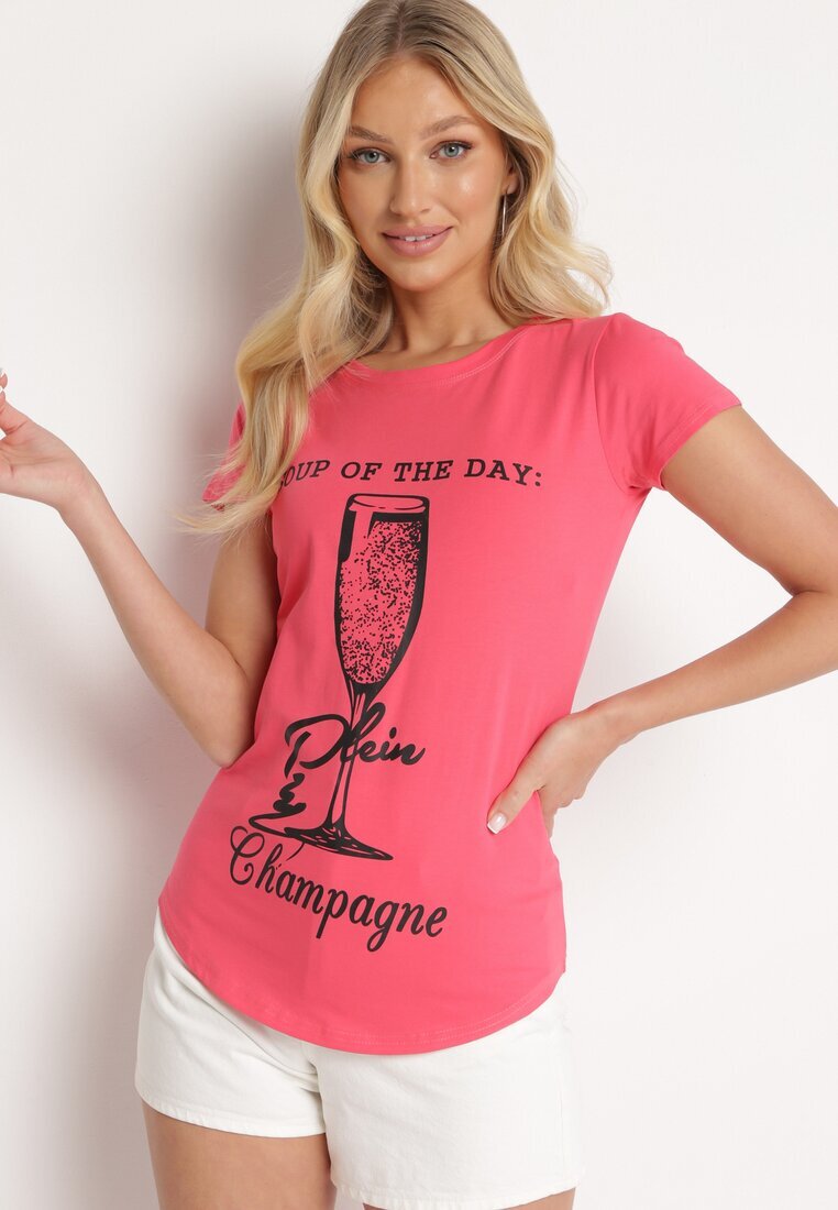 aosen Tricou clasic roz din bumbac decorat cu imprimeu Getantia