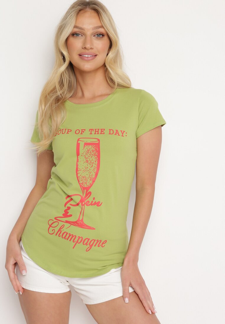 aosen Tricou Clasic Verde deschis de bumbac Imprimat Getantia