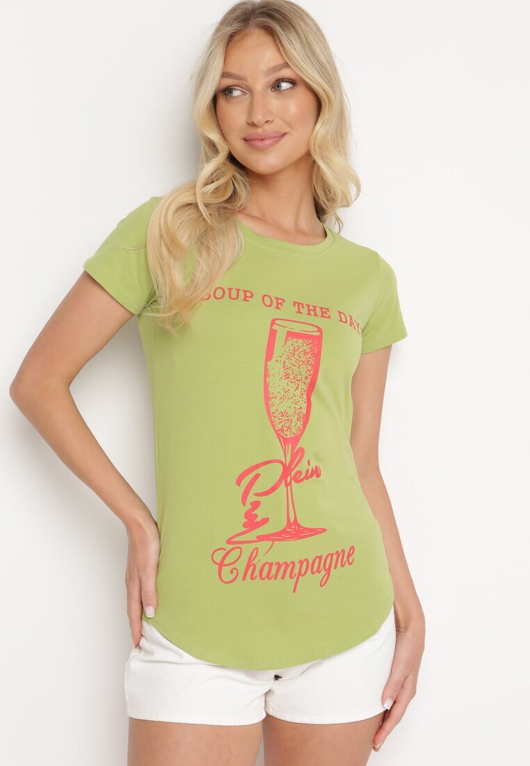 aosen Tricou Clasic Verde deschis de bumbac Imprimat Getantia