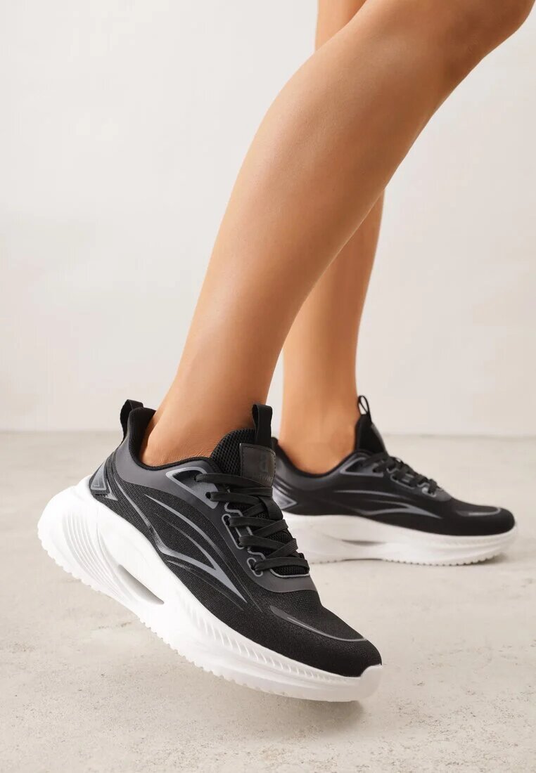 apawwa Adidași Negri cu Talpă Groasă cu Motiv Geometric Nedaneira