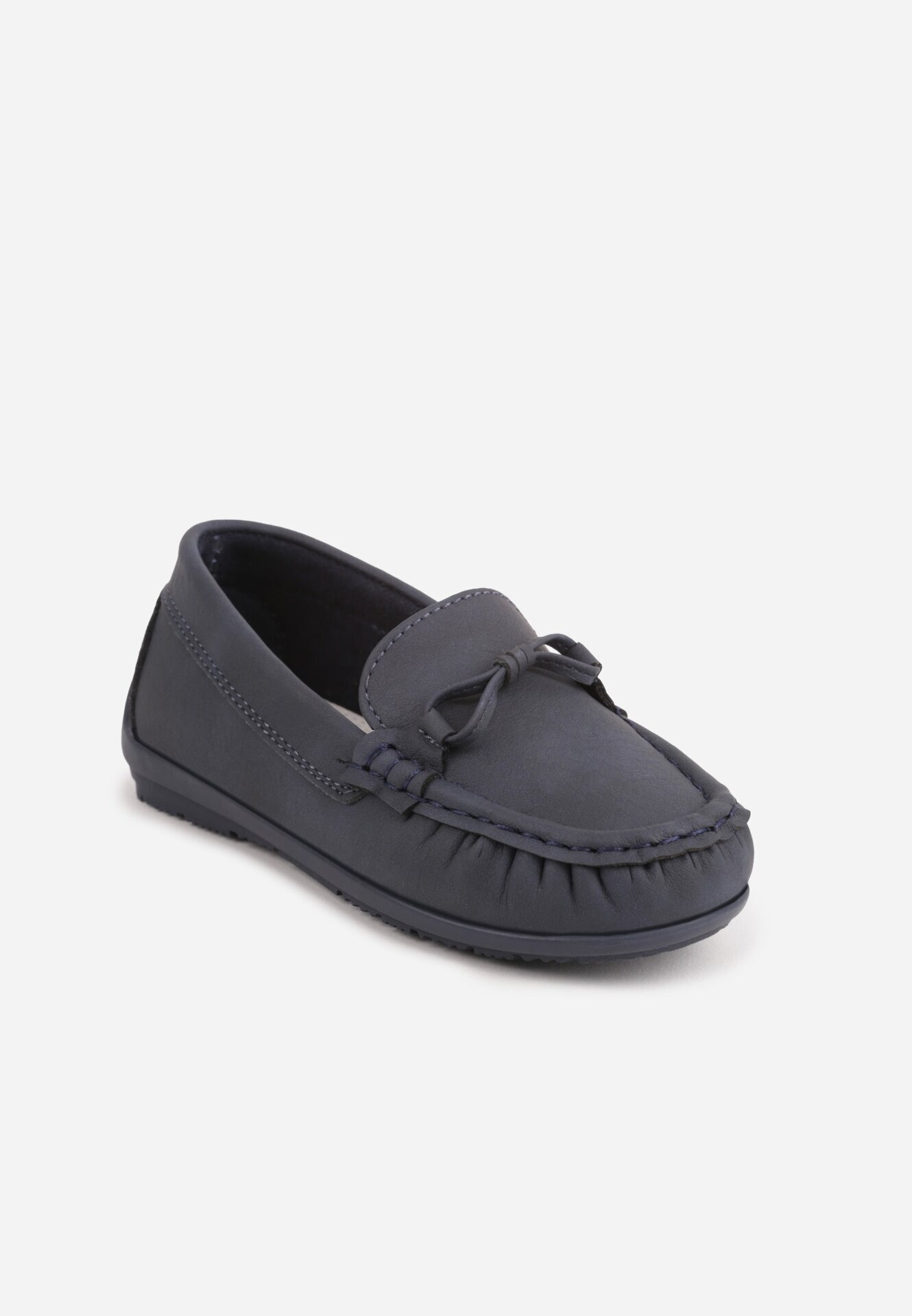 apawwa Mocasini tip pantofi semicu vârf rotund cu branț din piele și ornament Emalina Bleumarin