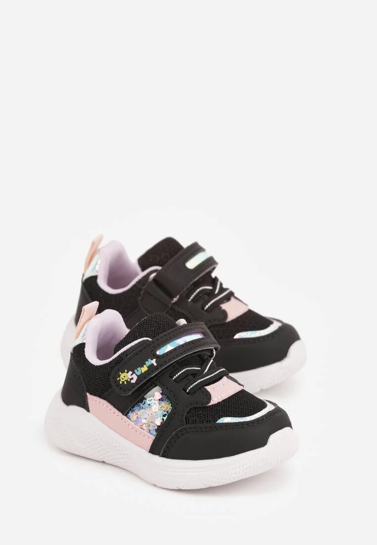 apawwa Pantofi Sport Negru-Violet Sneakers cu Talpă Groasă cu Ornamente Metalice Salanore