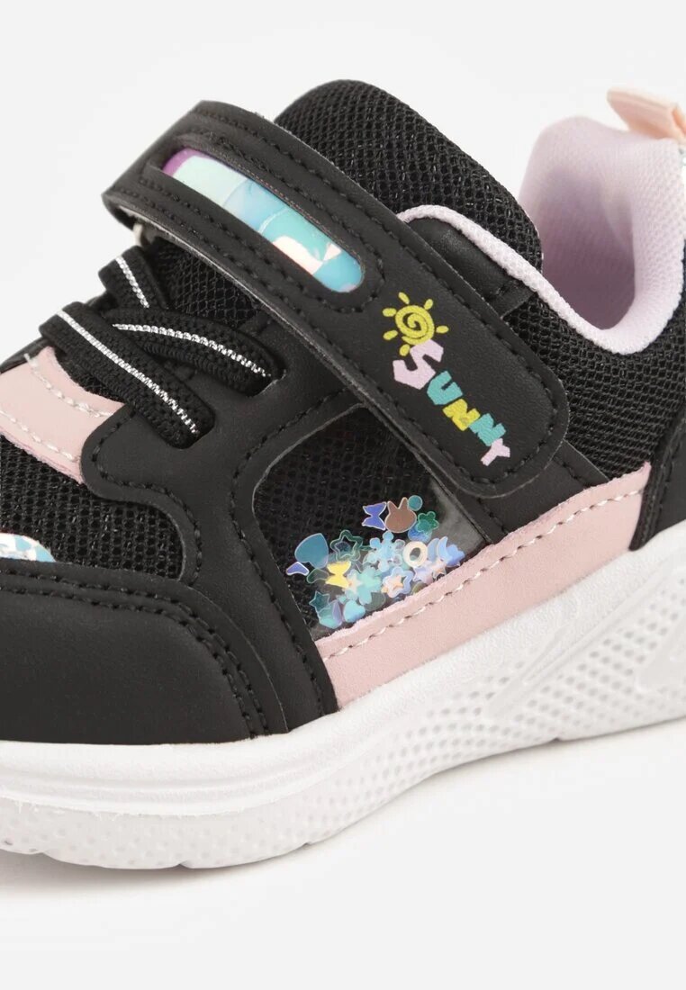 apawwa Pantofi Sport Negru-Violet Sneakers cu Talpă Groasă cu Ornamente Metalice Salanore