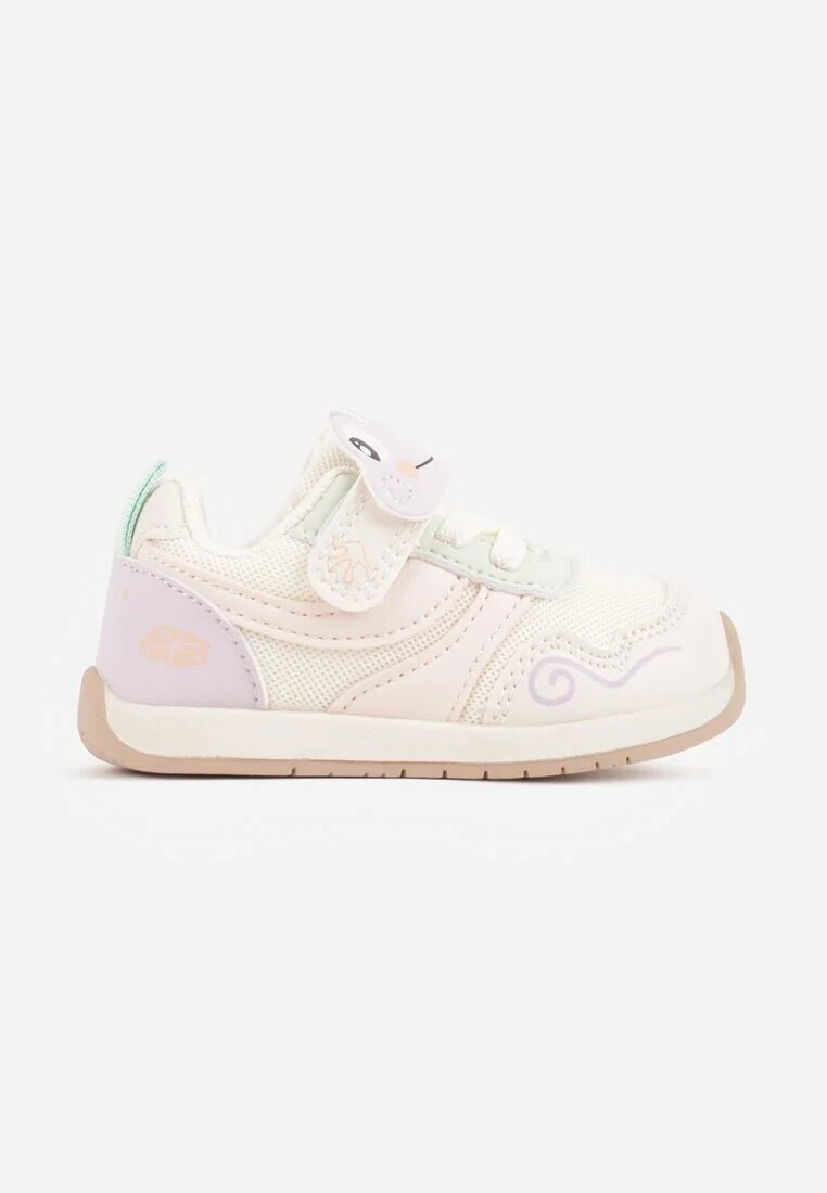 apawwa Pantofi Sport Sneakers Bej cu branț din piele și aplicații 3D Calonisse