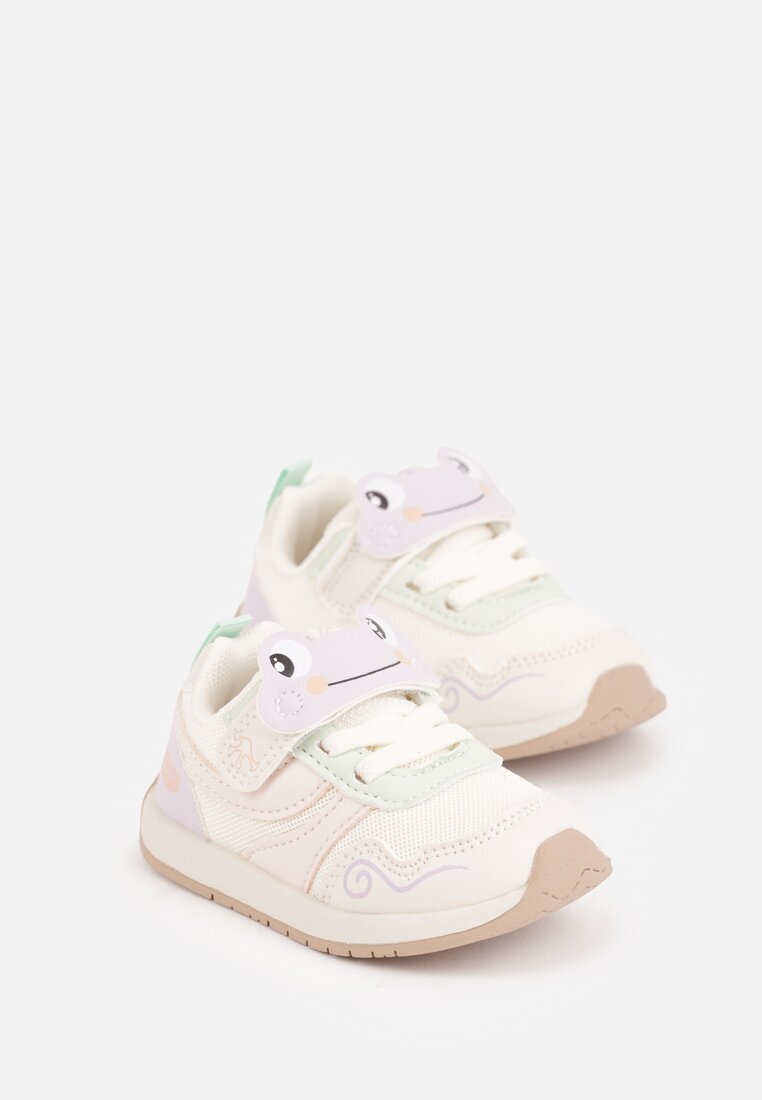 apawwa Pantofi Sport Sneakers Bej cu branț din piele și aplicații 3D Calonisse